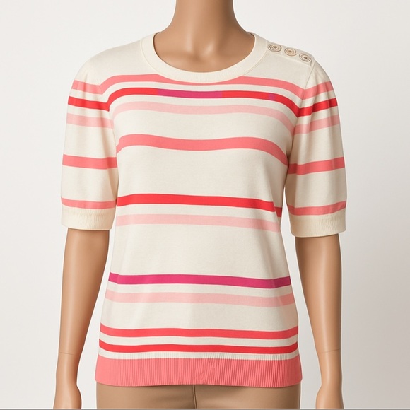 Talbots XL Womens Sweater Striped Knit Button Shoulder Cotton Rayon Top - Picture 10 of 11